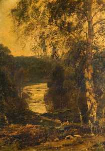 Theodore Hines - Bergszene mit Wasserfall